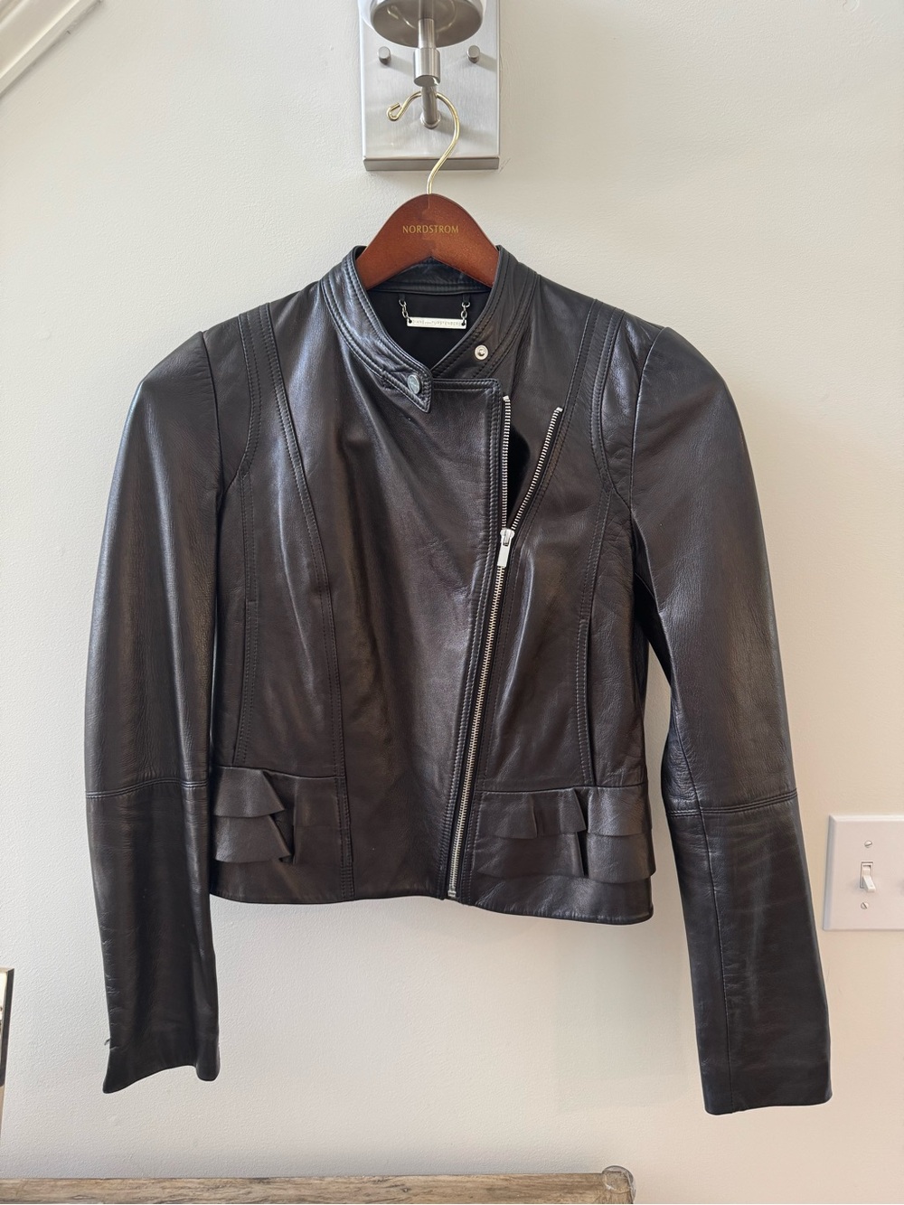 Diane Von Furstenberg Black Leather Asymmetric Zip Jacket